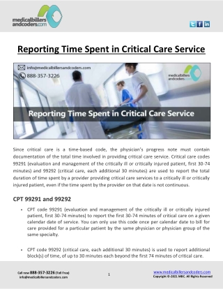 Reporting Time Spent in Critical Care Service