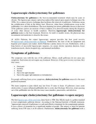 Laparoscopic cholecystectomy for gallstones