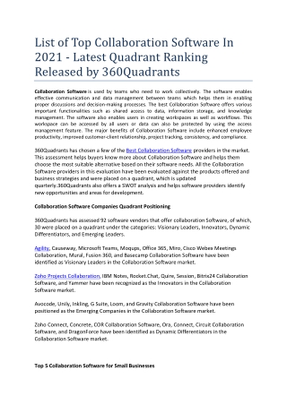 List of Top Collaboration Software In 2021 - Latest Quadrant Ranking Released by