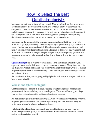 How To Select The Best Ophthalmologist - Ojas Eye Hospital