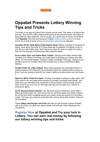 Oppabet Presents Lottery Winning Tips and Tricks