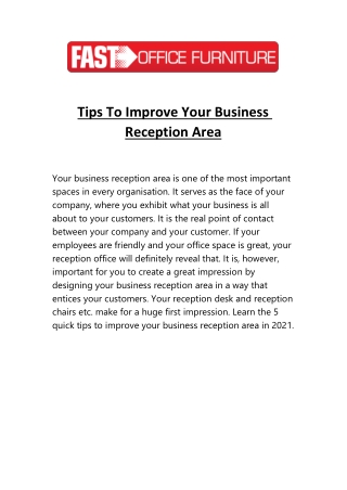 Get Tips How To Improve Reception Area | Fast Office Furniture