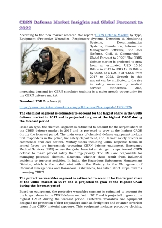 CBRN Defense Market Insights and Global Forecast to 2022