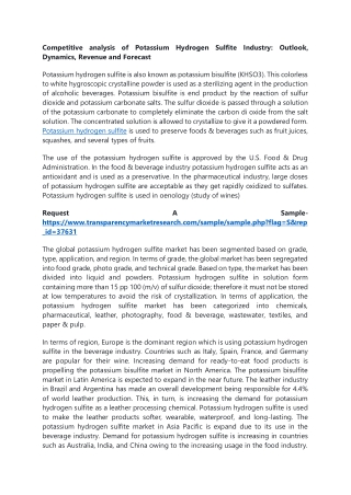 Competitive analysis of Potassium Hydrogen Sulfite:Industry Outlook, Dynamics, R