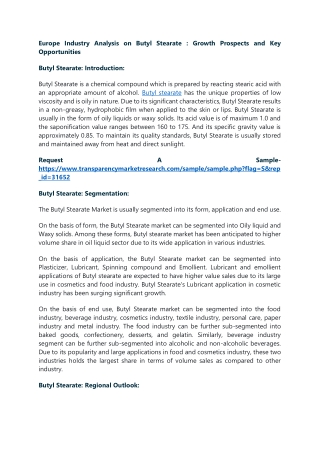 Europe Industry Analysis on Butyl Stearate:Growth Prospects and Key Opportunitie
