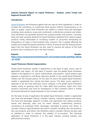 Industry Research Report on Liquid Thickeners:Analysis, Latest Trends and Region