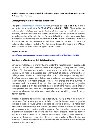 Market Survey on Carboxymethyl Cellulose : Research & Development, Testing & Pro