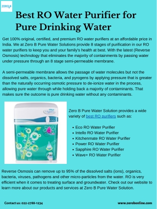 Best RO Water Purifier for Pure Drinking Water