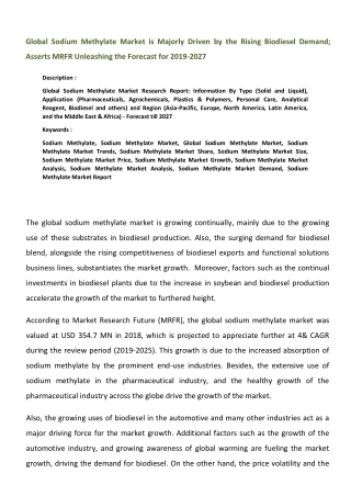 Global Sodium Methylate Market
