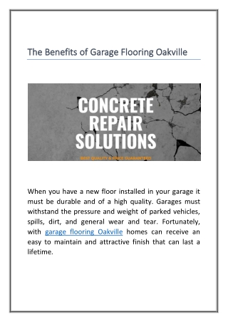 The Benefits of Garage Flooring Oakville