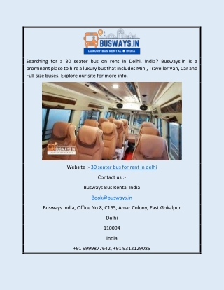 30 Seater Bus for Rent in Delhi | Busways.in