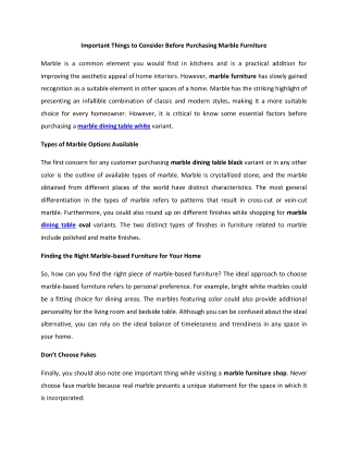 Important Things to Consider Before Purchasing Marble Furniture