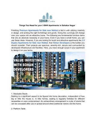 Things You Need for your 3 BHK Apartments in Sahakar Nagar