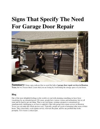 Signs That Specify the Need for Garage Door Repair