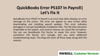 QuickBooks Error PS107 In Payroll| Let’s Fix It