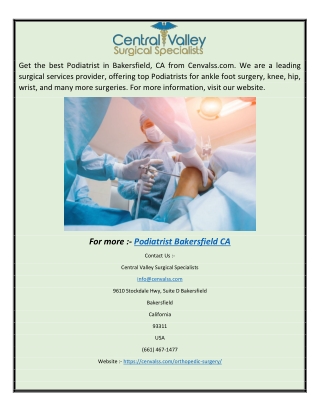 Podiatrist Bakersfield Ca Cenvalss