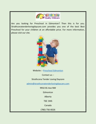 Preschool Edmonton | Strathconatenderlovingdaycare.com