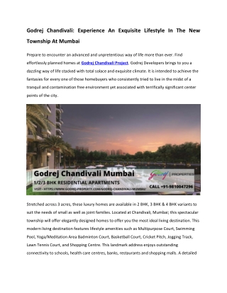 Godrej Chandivali - Experience An Exquisite Lifestyle In The New Township At Mumbai