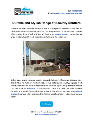 Durable and Stylish Range of Security Shutters