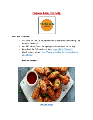 5% Off - Fusion Asia Glenelg Restaurant Menu, SA