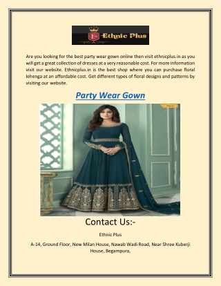 Get Party Wear Gown Online | Ethnicplus.in