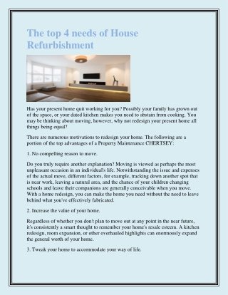 The top 4 needs of House Refurbishment