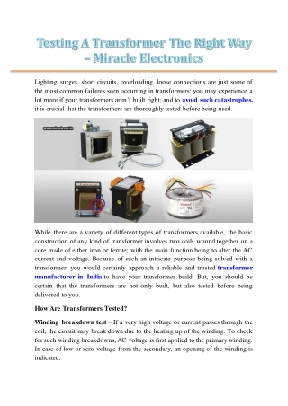 Testing A Transformer The Right Way – Miracle Electronics