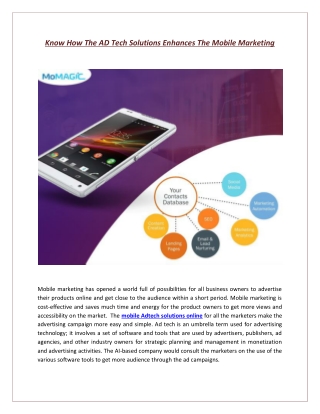 Know How The AD Tech Solutions Enhances The Mobile Marketing