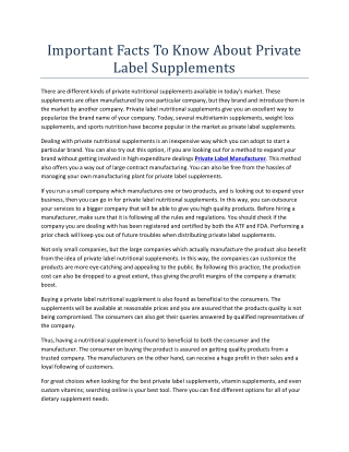 Important Facts To Know About Private Label Supplements