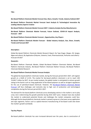Bio-based platform chemicals Market Analysis