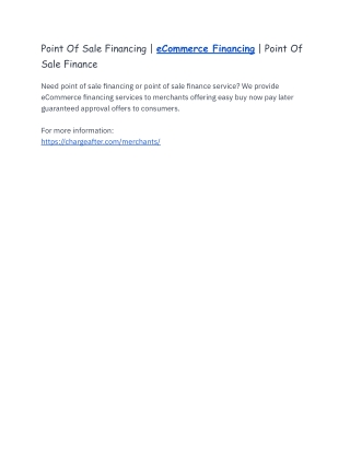 Point Of Sale Financing | eCommerce Financing | Point Of Sale Finance