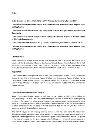 Chloroprene Rubber Market Analysis