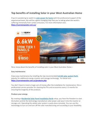 Top benefits of installing Solar in your West Australian Home