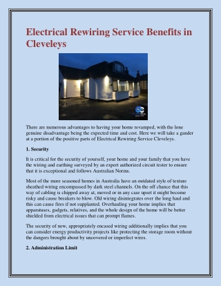 Electrical Rewiring Service Benefits in Cleveleys
