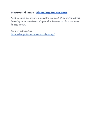Mattress Finance | Financing For Mattress