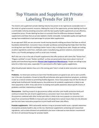 Top Vitamin and Supplement Private Labeling Trends For 2010