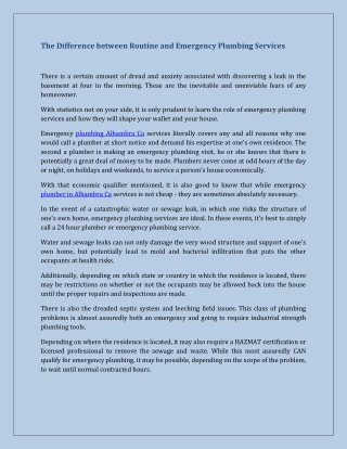 The Difference between Routine and Emergency Plumbing Services