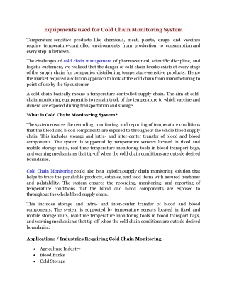 Equipments used for Cold Chain Monitoring System