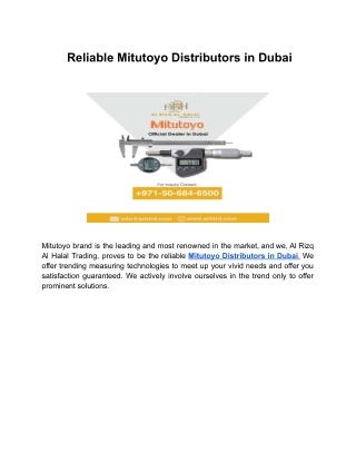 Reliable Mitutoyo Distributors in Dubai