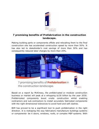 7 promising benefits of Prefabrication in the construction landscape.