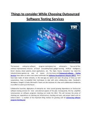 Things to consider While Choosing Outsourced Software Testing Services