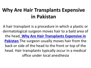 Why Are Hair Transplants Expensive in Pakistan