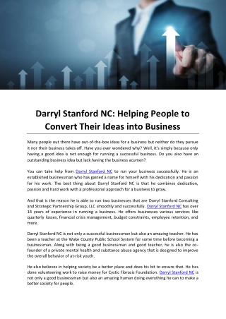 Darryl Stanford NC Helping People to Convert Their Ideas into Business