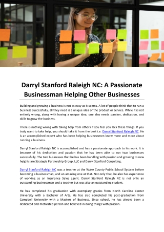 Darryl Stanford Raleigh NC A Passionate Businessman Helping Other Businesses