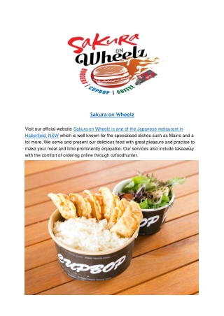 15% Off - Sakura on Wheelz Japanese Restaurant Menu Haberfield, NSW