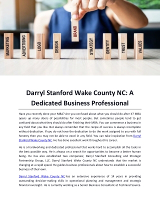 Darryl Stanford Wake County NC A Dedicated Business Professional