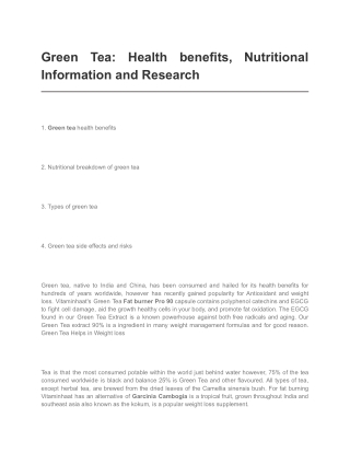 Green Tea_ Health benefits, Nutritional Information and Research