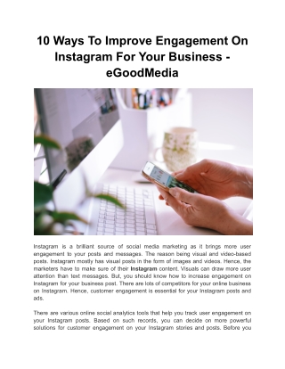 10 Ways To Improve Engagement On Instagram For Your Business - eGoodMedia
