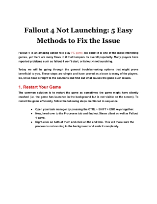 Fallout 4 Not Launching 5 Easy Methods to Fix the Issue
