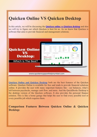 Quicken Online VS Quicken Desktop